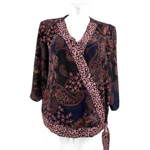 DRESS BARN Faux Wrap Paisley Animal Print Blouse
